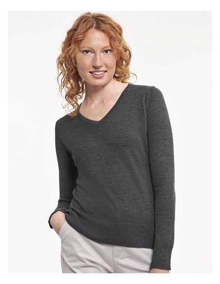 RUS-0R710F0-Ladies V-Neck Knitted Pullover 2